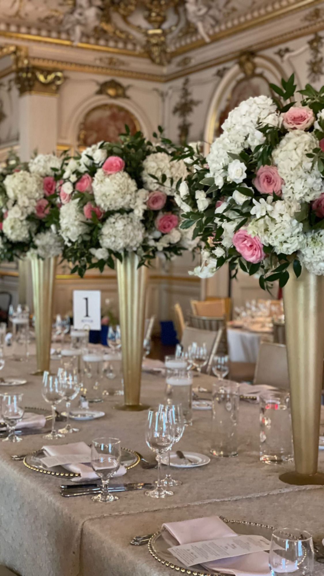 Tall Floral Centerpiece on Raised Gold Frame