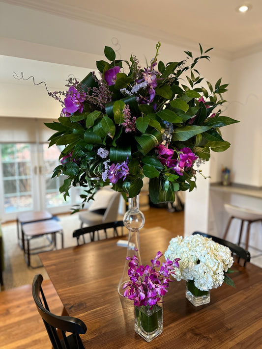 Dark Green and Jewel Toned Tall Centerpiece Buffet Floral Arrangement
